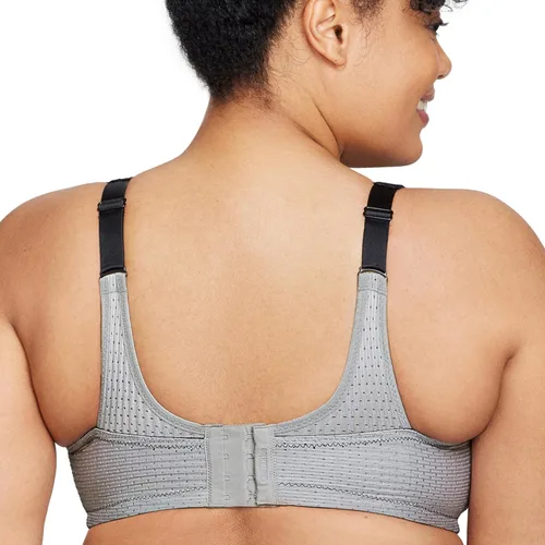 Vista 2 de Glamorise Sujetador deportivo de doble capa con control personalizado para mujer Negro/Gris