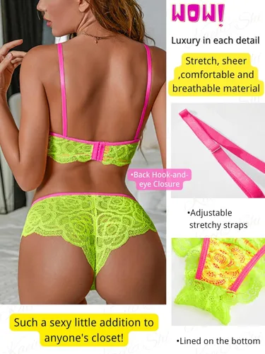 Vista 4 de KaeiShi Neón de dos tonos doble capa parte inferior de pierna alta lencería de 2 piezas
