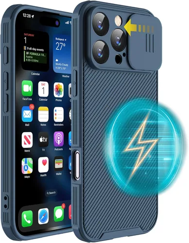 Vista 17 de Hitaoyou Funda magnética para iPhone 13 Mini, funda protectora para cámara iPhone 13 Mini [compatible con carga MagSafe] con cubierta deslizante