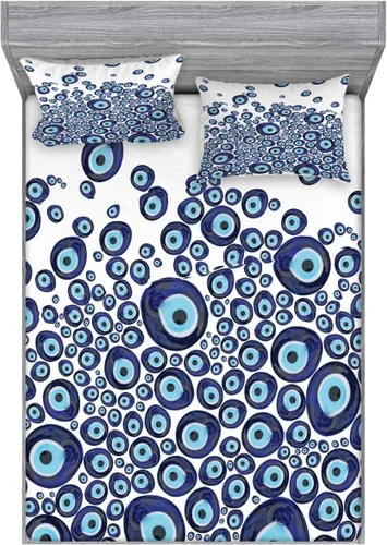 Vista 41 de Ambesonne - Juego de sábanas bajeras y fundas de almohada, diseño primaveral de acuarelas con jardín de hierbas y flores, juego de 4 piezas