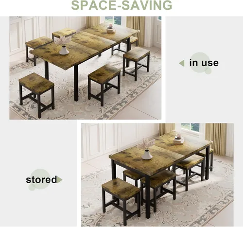 Vista 4 de Feonase - Juego de mesa de comedor de 7 piezas con 6 taburetes, mesa de cocina extensible de 63 pulgadas para 4-8 personas, juego de muebles