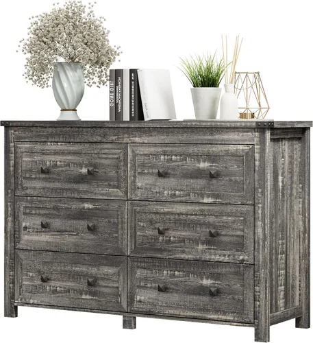 Vista 26 de Xixini - Cómoda para dormitorio con 5 cajones, cómoda alta de madera, organizador moderno de ropa estilo granja, gabinete de almacenamiento con asas