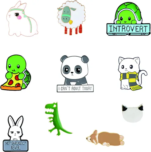 Juego de 10 broches de solapa esmaltada, regalo para adultos, niños, Zinc, Sin gemas.