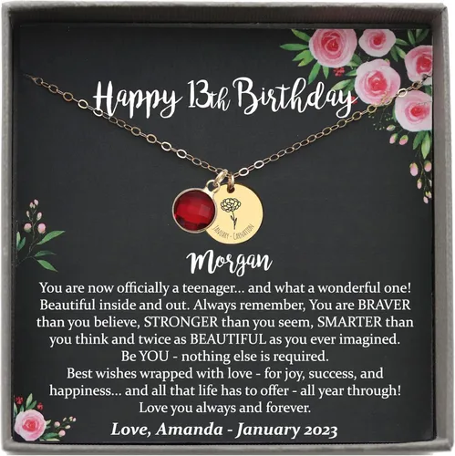 Vista 12 de Be Wished Regalos personalizados de cumpleaños número 13 para niñas, collar con mensaje significativo