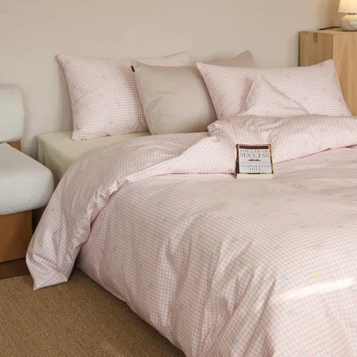 Vista 38 de Juego de funda de edredón con diseño floral, tamaño individual, color rosa y blanco, estampado de flores, estilo jardín, de algodón, estético