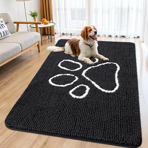 Vista 100 de Smiry Tapete para puerta de perro para patas fangosas, absorbente que atrapa la suciedad, antideslizante, de secado rápido, lavable, tapete