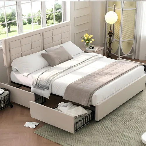 Vista 23 de VECELO Base de cama de tamaño matrimonial con cabecera ajustable en altura Azul (Aegean Blue)