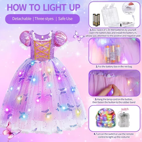 Vista 4 de CIYTI Vestidos de princesa iluminados para niñas pequeñas, Halloween, fiesta de cumpleaños, disfraz con accesorios
