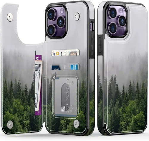 Vista 208 de LETO para iPhone 15 Pro Funda tipo cartera - Tapa tipo folio con patada - Diseños de moda - Tarjetero - Funda protectora para mujeres y niñas - 6.1