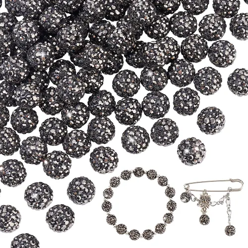 Vista 30 de PH PandaHall - 240 piezas de cuentas de strass en 24 colores, cuentas de cristal de 10 mm, cuentas de bola de discoteca con strass, cuentas