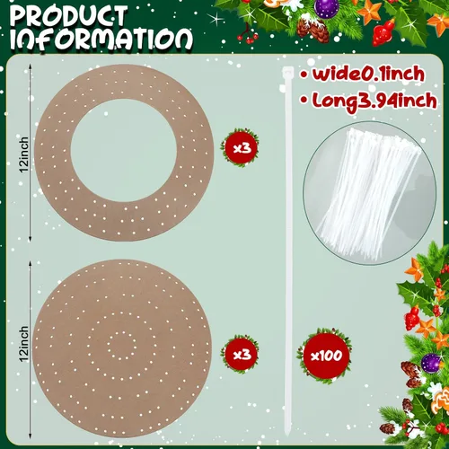 Vista 2 de Thyle 6 tableros redondos de corona con agujeros de madera para coronas de verano, tableros de flores, anillos de madera, suministros de marco