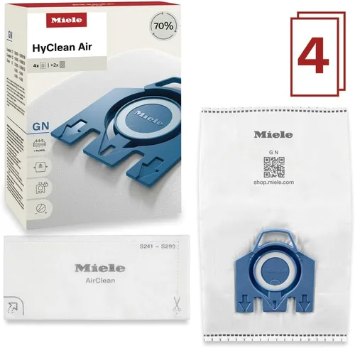 Vista 4 de Bolsa Miele 10123210 AirClean con eficiencia 3D, tipo GN, 4 bolsas y 2 filtros, blanca