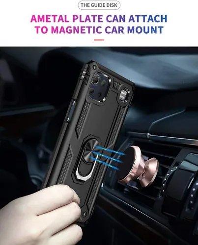 Vista 5 de Funda para LG K92 5G, con protector de pantalla HD, [grado militar] anillo de montaje en coche con soporte híbrido de policarbonato duro de Negro