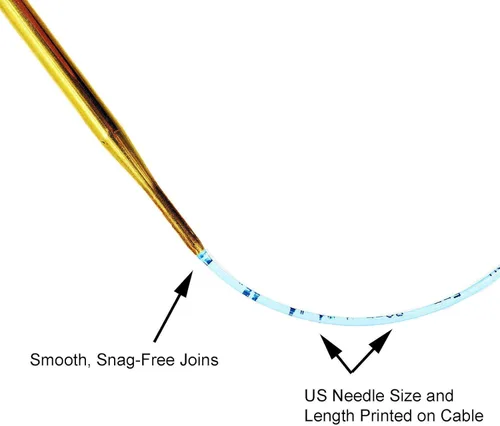 Vista 5 de addi Aguja de tejer circular de encaje de 24 pulgadas (23.6 in) US 10.5 (0.256 in), acabado de latón para más control, puntas afiladas cónicas