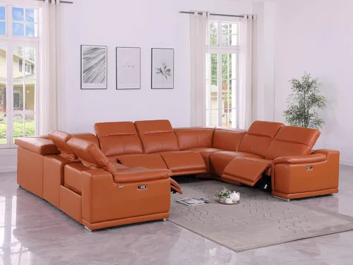 Vista 315 de BlackJack Furniture Venice - Sofá modular de cuero italiano de grano superior de 5 piezas con 3 reclinables eléctricos, reposacabezas ajustable