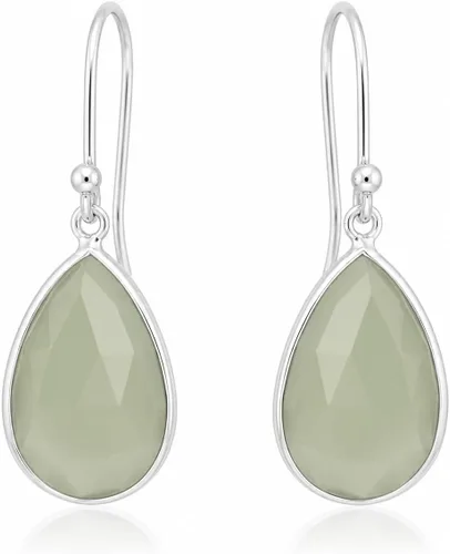Vista 29 de Aretes de ágata musgo verde de 0.472 x 0.709 in con forma de pera de plata de ley 925, aretes de piedras preciosas hechos a mano, juego de bisel