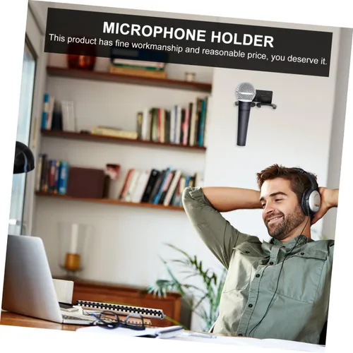 Vista 5 de BESPORTBLE Soporte de micrófono de metal montado en la pared, soporte de micrófono que ahorra espacio con ganchos dobles para salas de conferencias