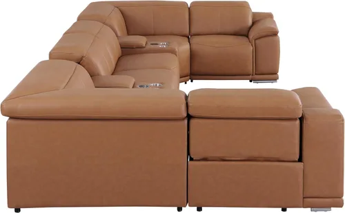Vista 190 de BlackJack Furniture Venice - Sofá modular de cuero italiano de grano superior de 5 piezas con 3 reclinables eléctricos, reposacabezas ajustable