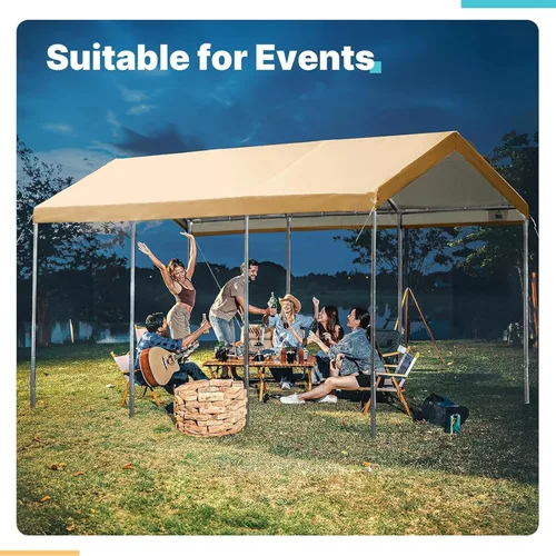 Vista 8 de Cubierta de toldo de repuesto para carport para carpa de automóvil, cubierta de refugio de garaje, lona con cuerdas elásticas de bolas