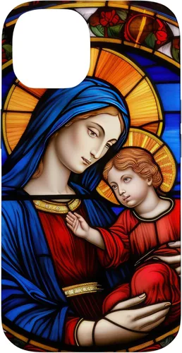 Vista 4 de Blessed Virgin Mary and Jesus Christ Stained Glass Case for iPhone 16