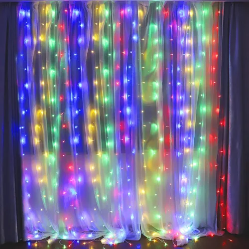 Vista 12 de HEYFUNi luces de cortina LED 304 para exterior, 3 m*3 m de luces colgantes con enchufe y 8 modos, luces de hadas para cortina conectables