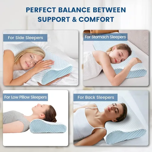 Vista 6 de Almohada de espuma viscoelástica para cama para dormir, almohada ortopédica cervical de contorno de cuello ergonómica para personas que duermen