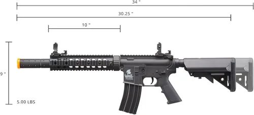 Vista 6 de Lancer Tactical Gen 2 SD M4 Polímero (Long Rail) - Rifle AEG de Piactinny con riel completo/semiautomático con 0.20g BBS, cargador y batería