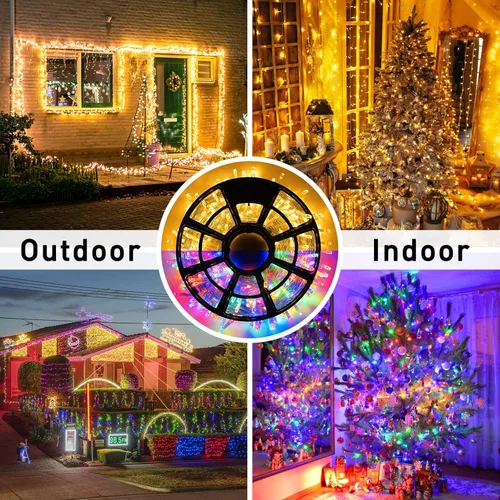 Vista 7 de JMEXSUSS Guirnalda de 600 luces LED que cambian de color enchufable, luces de Navidad blancas cálidas y multicolor de 168 pies con control remoto