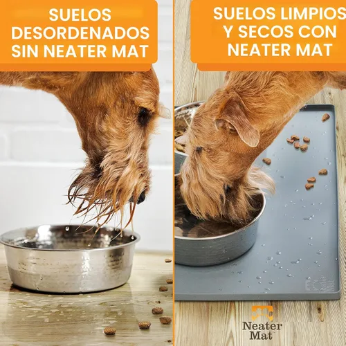 Vista 5 de Neater Pet Brands Neater Mat Tapete de comida para gatos y perros, mantel individual de silicona impermeable y sin BPA con borde elevado para debajo