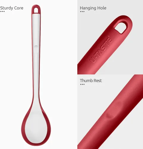 Vista 6 de 600ºF Heat Resistant Silicone Spoon: U-Taste 13.3in Solid Kitchen Cooking Spoon, Nonstick Food Grade Large & Long Soup Rubber Utensil for Mixing