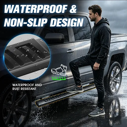 Vista 6 de Estribos de aluminio negro de 6 pulgadas, barras Nerf compatibles con Silverado Sierra 1500 2500 3500 Crew Cab 07-19