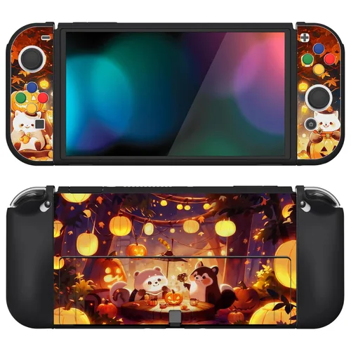 Vista 19 de PlayVital ZealProtect - Funda protectora suave para Nintendo Switch OLED, protector flexible Joycon Grip Cover para Nintendo Switch OLED con tapas