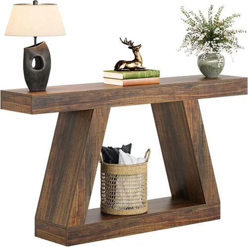 Vista 7 de Tribesigns Mesa consola de granja, mesa de sofá rústica de 55 pulgadas con almacenamiento, mesa de entrada de madera industrial para pasillo, sala