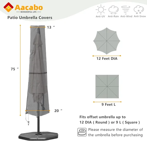 Vista 2 de Funda duradera para sombrilla de mercado, se adapta a paraguas de mercado de 9 a 12 pies, cubierta de sombrilla de patio, cubierta impermeable