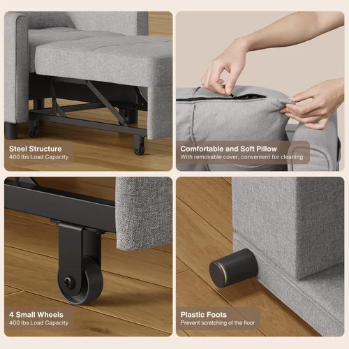 Vista 5 de Noelse Sleeper Sofa Chair Bed, Convertible Sofa Chair 3-in-1, Adjustable Sleeper Chair Pullout Sofa Bed with Modern Linen Fabric for Living Room