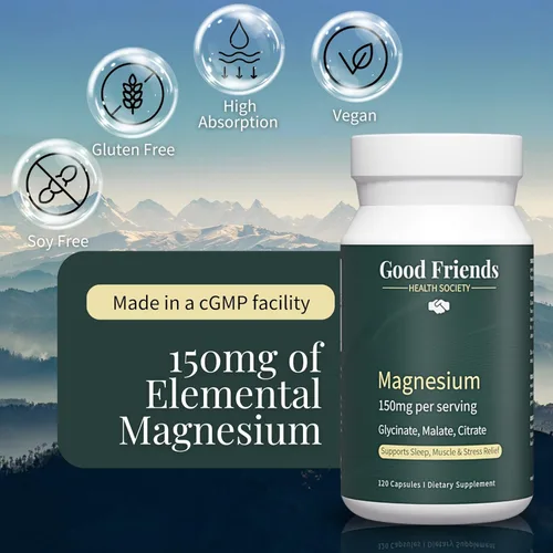 Vista 7 de Complejo triple de magnesio - 150 mg de magnesio elemental, glicinato de alta absorción, malato, citrato - 120 cápsulas veganas, probado