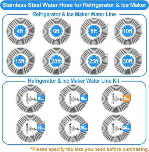 Vista 7 de Refrigerator Water Line Kit - 15FT Stainless Steel Braided Ice Maker Water Line with Tee Stop Valve,Foodgrade PEX Inner Hose Fridge Water Line with