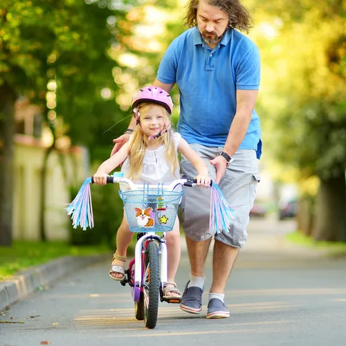 Vista 6 de Juego de serpentinas de cesta de bicicleta para niños, cesta de malla de alambre para bicicleta con 2 piezas de serpentinas coloridas