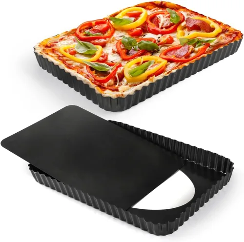 Vista 11 de Molde cuadrado antiadherente para tartas con parte inferior extraíble, acero al carbono resistente, estriado para quiche, molde para hornear mousse