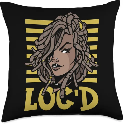 Vista 4 de It's the Locs For Me - Afro Hair Black American African Girl Throw Pillow