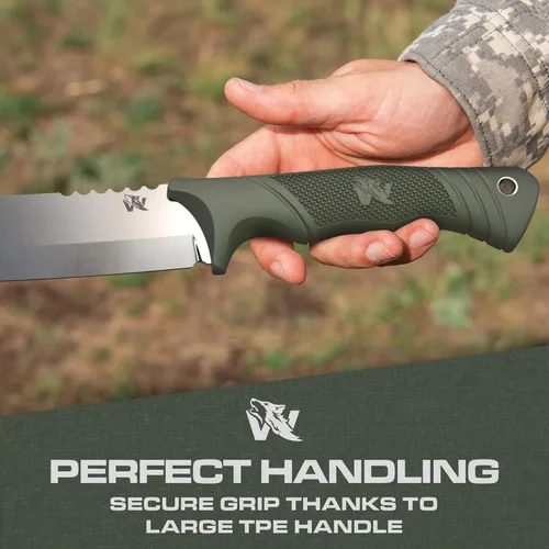 Vista 5 de ODENWOLF W Machete – Machete de supervivencia de espiga completa con funda – Cuchillo machete fuerte de acero D2 para cortar árboles, para trabajo