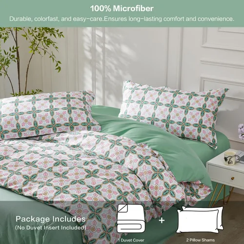 Vista 183 de SAPHREAS Juego de funda de edredón de algodón, tamaño King, a cuadros color gris oscuro y gris, geométrico, 3 piezas, 1 funda de edredón y 2 fundas