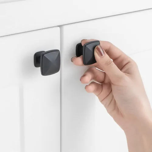 Vista 2 de Pomo biselado negro para armario de cocina ZK2202 Paquete de 10, manija clásica, herrajes sólidos para cajón, aparador, baño, tocador, puerta