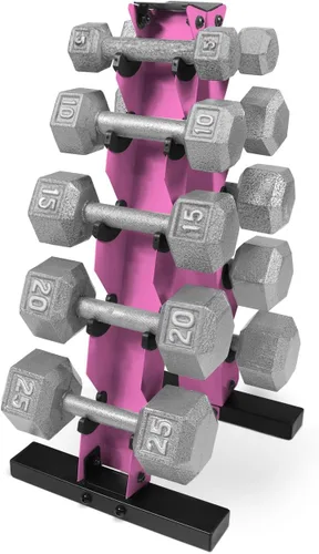 Vista 13 de WF Athletic Supply Juego de mancuernas de hierro fundido de 5 a 25 libras con estante de almacenamiento de marco, pesas libres hexagonales