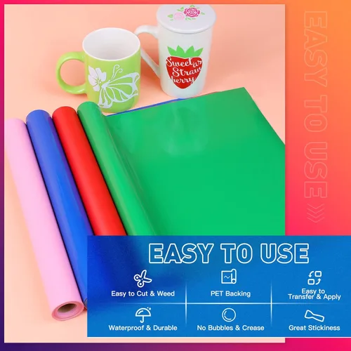 Vista 3 de HTVRONT Rollos de vinilo permanente azul – Vinilo adhesivo permanente de 12 pulgadas x 11 pies compatible con máquina de corte Cricut, Silhouette