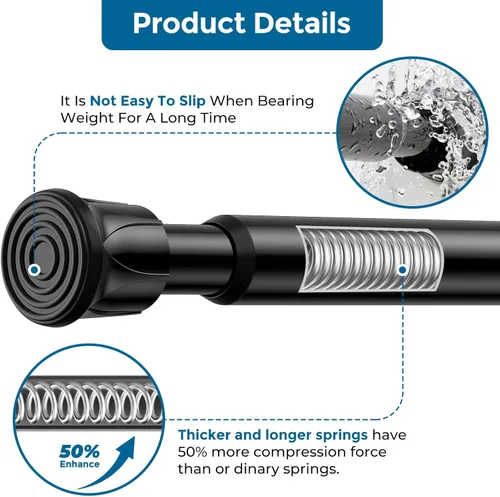 Vista 3 de AIZESI 1 Pieza Barra de Cortina de Tensión de 28 a 41 Pulgadas Blanca Sin Perforación Barras de Cortina de Resorte Ajustables para Ventana, Entrada