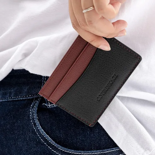 Vista 2 de COTRUNKAGE Cartera delgada de piel para tarjetas de crédito para mujer, Burgundy, Minimalista
