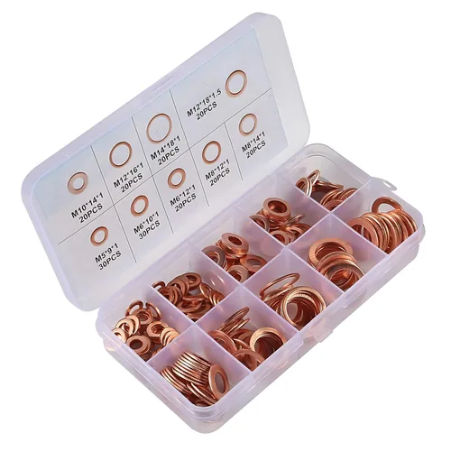 Vista 5 de Juego de 200 juntas de cobre plano surtido 9 tamaños M5-M14 juntas de cobre anillo plano Kit de sello de anillo plano