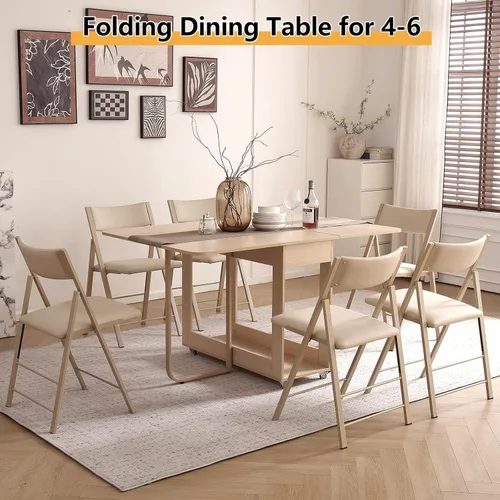 Vista 2 de Mesa de comedor plegable para 4/6 con 35.4 pulgadas, mesa de hojas colgantes extra ancha que ahorra espacio con ruedas bloqueables y almacenamiento