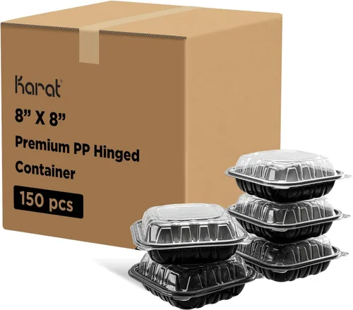 Vista 15 de Karat Contenedor con bisagras de polipropileno prémium [300 ct], recipientes para alimentos para llevar, estuche (6 x 6 pulgadas, 1 compartimento)